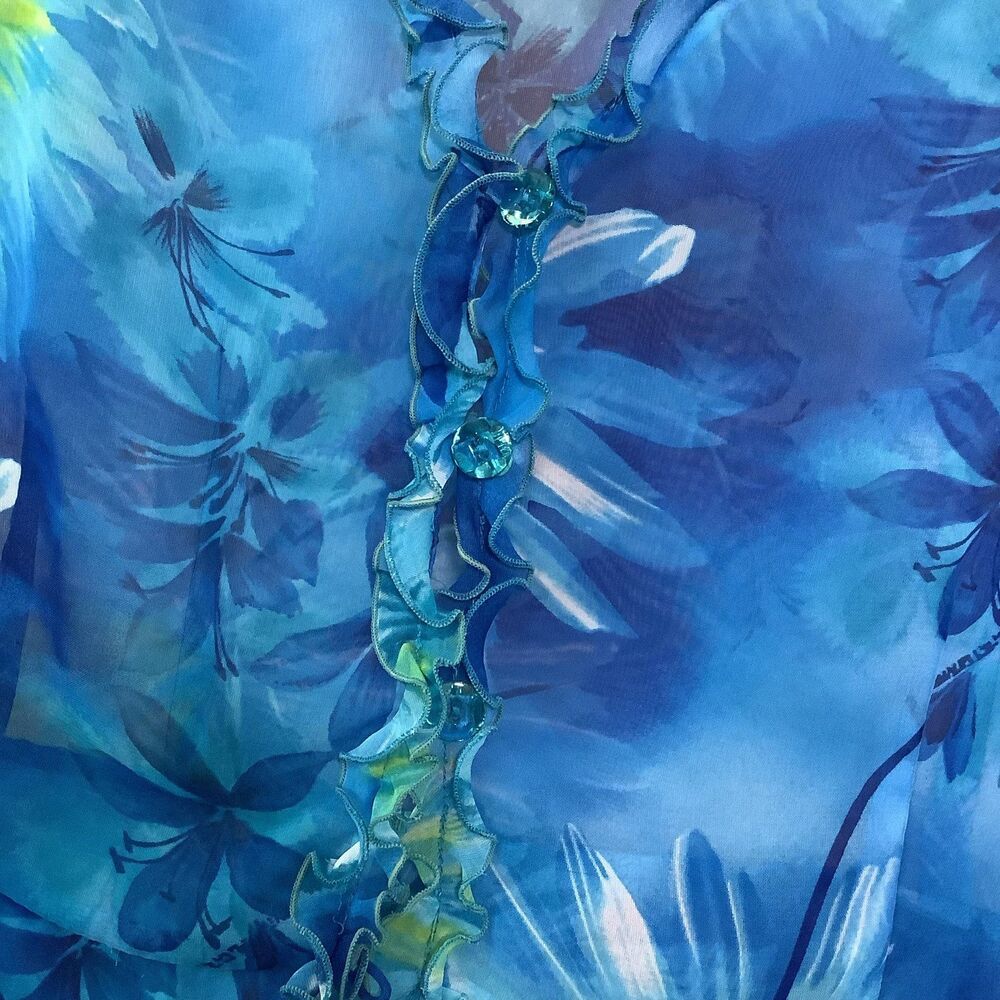 Vintage Blue Tropical Floral Mermaidcore Cruise Summer Vacation Beach Shirt 18W - Picture 2 of 4
